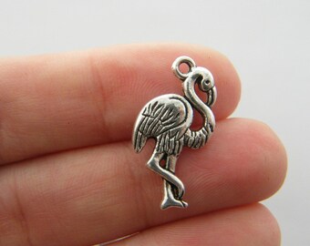 4 Flamingo charms blue and black tone B84