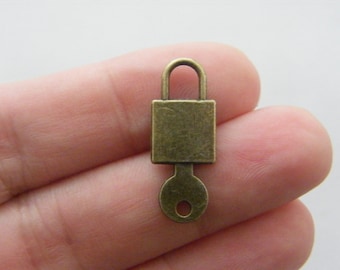 10 Lock and key charms antique bronze tone BC152