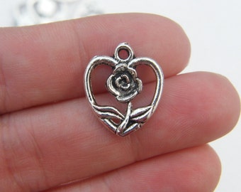 BULK 5 Rose flower charms silver tone F199