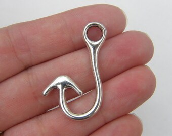 4 Fishing hook pendants antique silver tone SC103