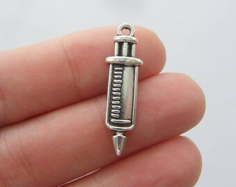 8 Syringe charms antique silver tone MD100