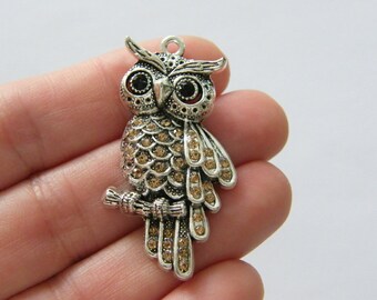 1 Owl blue pendant antique silver tone B339