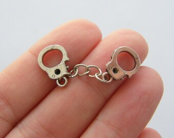 BULK 50 Handcuff connector charms antique silver tone G28