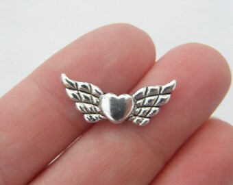 BULK 20 Angel wing spacer beads antique silver tone AW140