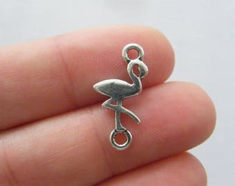 4 Flamingo connector charms silver tone B229