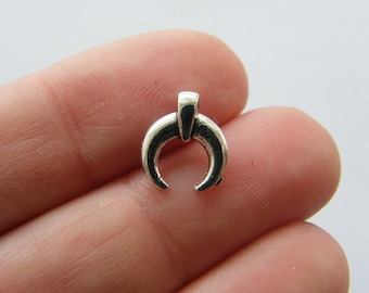 10 Crescent moon double horn charms antique silver tone M117