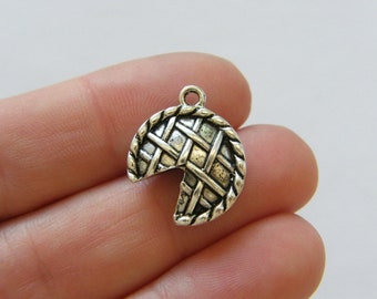8 Slice of pie on a plate charms antique silver tone FD141