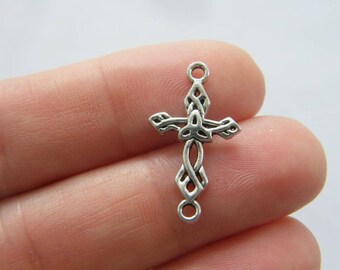 BULK 50 Cross connector charms antique silver tone C111