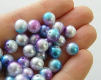 200 Pink blue and white 10mm acrylic beads B6
