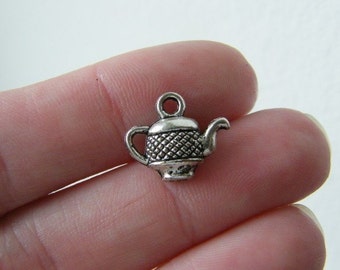 8 Teapot charms antique silver tone FD47