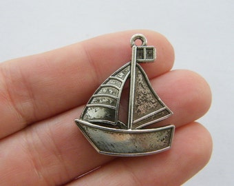 BULK 30 Alaska boat charms antique silver tone WT194