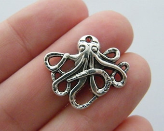 6 Octopus charms antique silver tone FF365