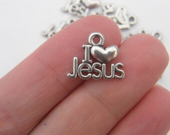 15pcs I Love Jesus Charms Connectors Religious Charms Antique Silver Tone 27x17mm cf3145