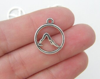 1 Lady gymnastics yoga gym charm dark silver tone stainless steel SP240