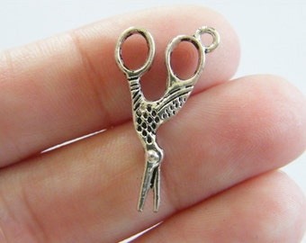 14 Pair of scissor charms antique silver tone P492
