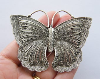 5 Clear Faceted Butterfly Pendant Charms Silver Plated Back Electroplated