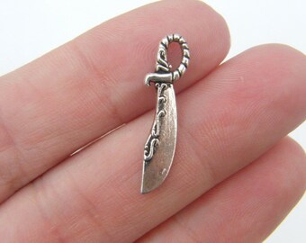 8 Sword charms antique silver tone SW15