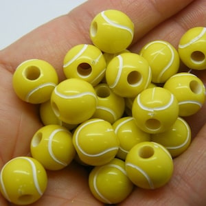 35 Tennis ball beads 12mm yellow white acrylic SP93
