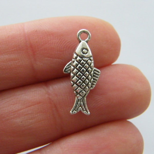 8 Fish charms antique silver tone FF358