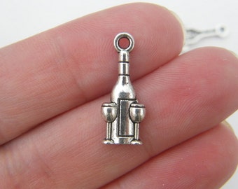 BULK 50 Bottle of wine and wine glasses charms antique silver tone FD17 - SALE 50% OFF