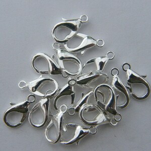 BULK 100 Lobster clasps 12mm silver plated LC1 image 2