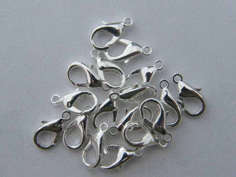 BULK 100 Lobster clasps 12mm silver plated LC1 image 2