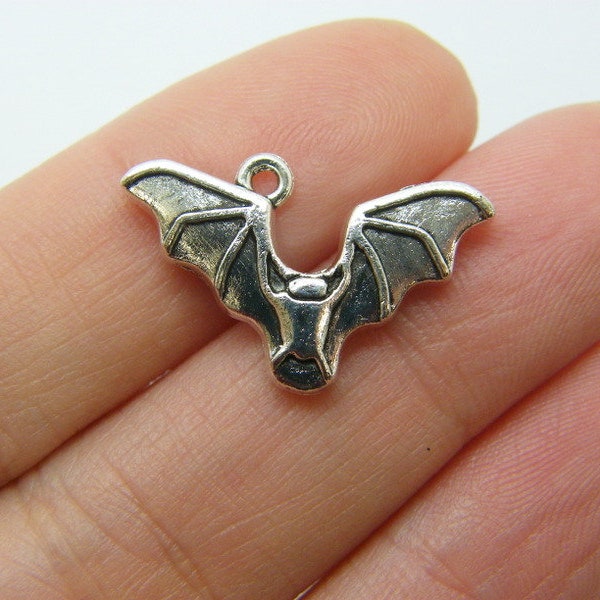 8 Bat charms antique silver tone HC308