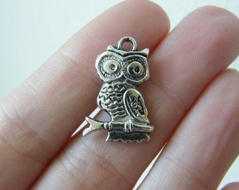 8 Owl Charms  antique silver tone B298