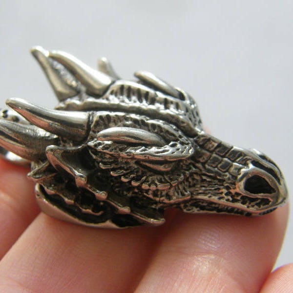 1 Dragon pendant antique silver tone stainless steel A383