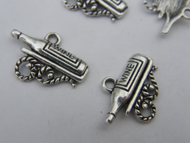 BULK 50 Bottle of wine charms antique silver tone FD16