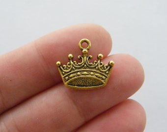 BULK 50 Crown charms antique gold tone CA42