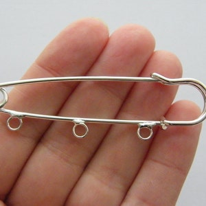 20 Safety pin brooches silver plated - 3 loops large FS471
