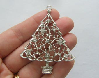 VRAC 5 Charmes d’arbre de Noël en strass ton argent CT127