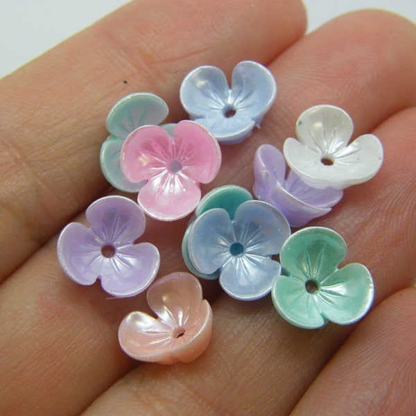 100 Flower bead caps random mixed acrylic FS430