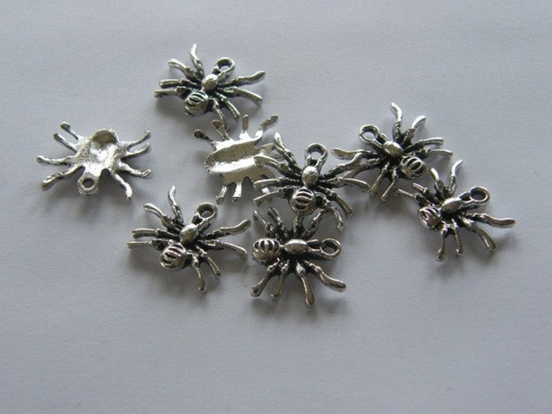 10 Spider charms antique silver tone HC123 image 3