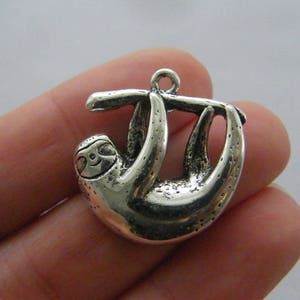 4 Sloth charms antique silver tone A757