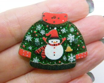 2 kerstsneeuwpop trui trui jersey hangers groen glitter acryl CT97