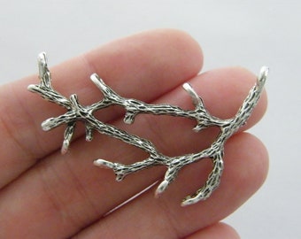 2 Branch connector charms antique silver tone L215