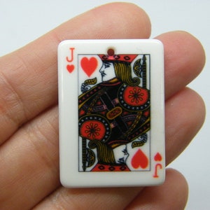 2 Ciondoli per carte da gioco Jack of hearts acrilico bianco P653