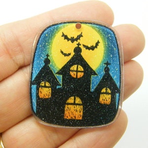 8 Haunted house moon bats Halloween pendants acrylic HC1197