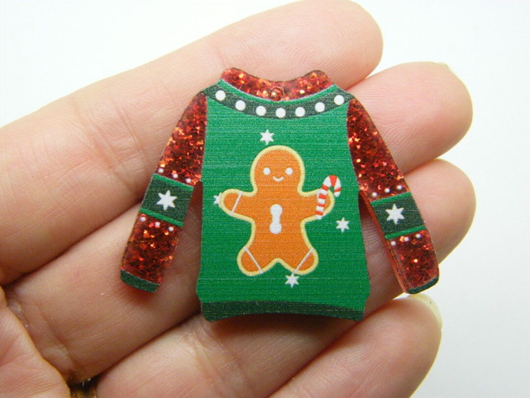 2 Gingerbread Man Christmas Jumper Sweater Jersey Pendants Red Etsy
