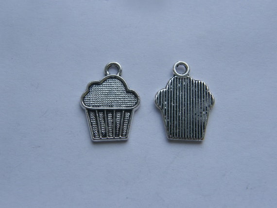 BULK 50 Cupcake charms antique silver tone FD130