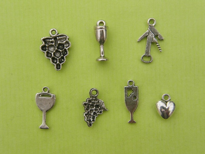 The Love Wine Charms Collection 7 different antique silver tone charms image 5