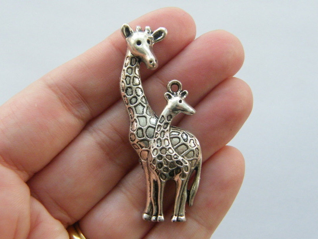 2 Giraffes Charms Antique Silver Tone A23 Etsy