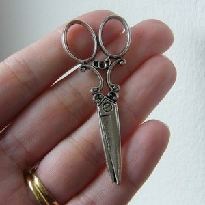 2 Scissors pendants antique silver tone P489