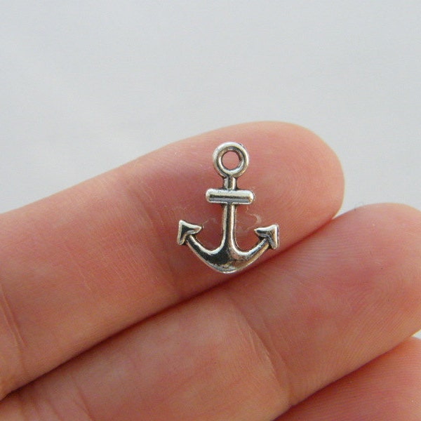 14 Anchor charms antique silver tone FF552