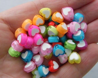 200 Heart beads random mixed acrylic  AB179