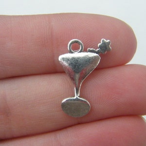 BULK 50 Martini charms antique silver tone FD34 image 2