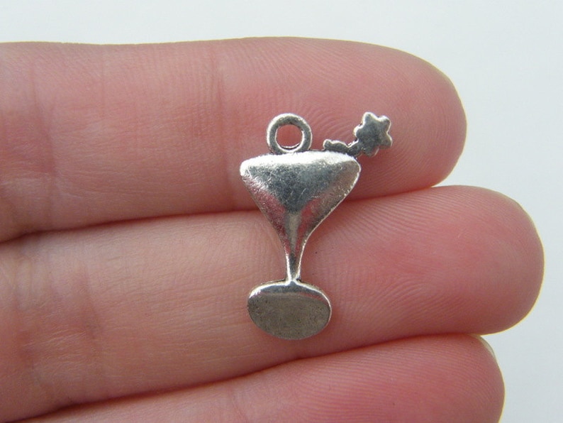 BULK 50 Martini charms antique silver tone FD34 image 2