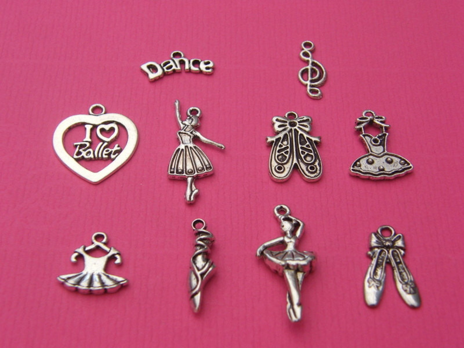 the ballet charms collection - 10 different antique silver tone charms